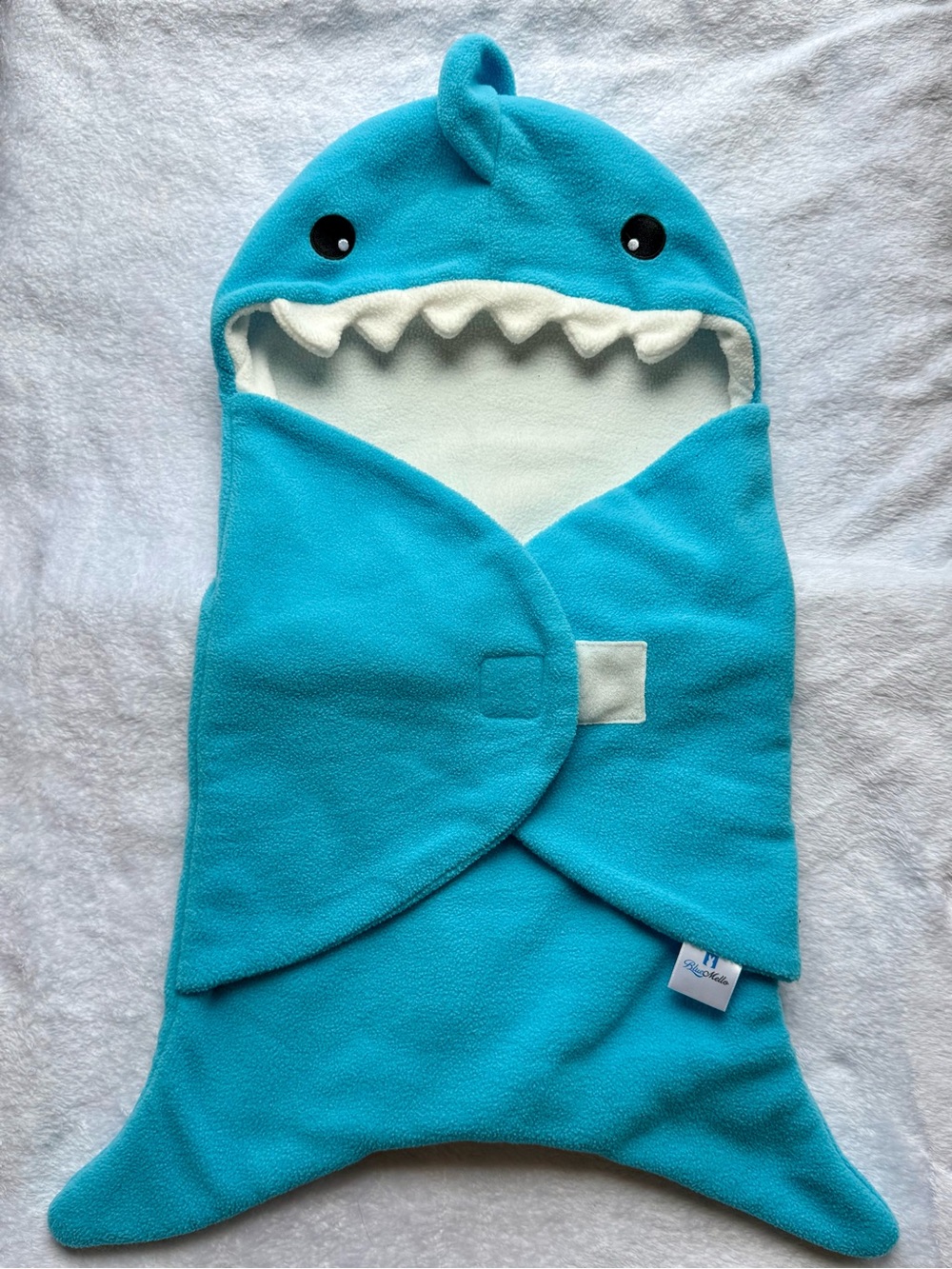 Shark Hooded Baby Swaddle - Bright Aqua Blue